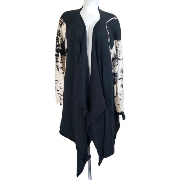 Krista Larson Black & White Hand Dyes Open Cardigan Loose Knit. OS. Asymmetrical - Picture 2 of 16